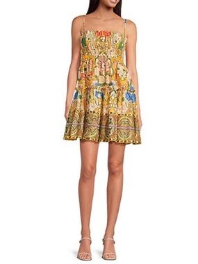 A Loves A Multicolor Floral Smocked Cotton Minidress Sunflower NWT Boho Beach